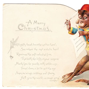 Musical monkey on a Christmas card