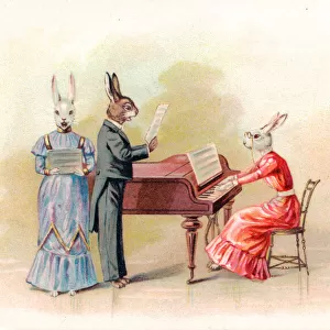 Musical rabbits with piano on a greetings postcard