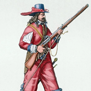 Musketeer of the Infantry of Louis XIV with his musket. 18th