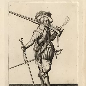 Musketeer with his matchlock, 17th century
