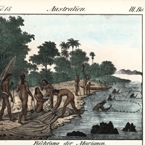 Naked Chamorro men and women fishing in the Mariana islands