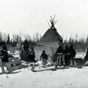Native American camp in winter