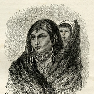 Native American Sioux, carrying baby with a squaw