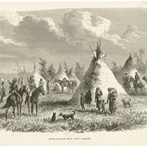 Native American Sioux village near Fort Laramie, USA