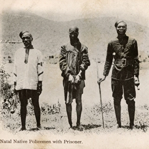Native Policemen, Natal, South Africa and their prisoner