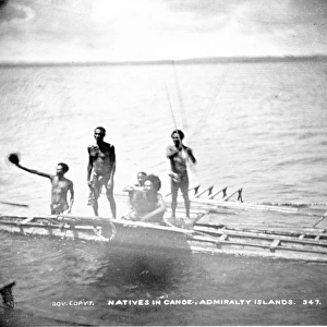 Natives in canoe, Humboldt Bay, Admiralty Islands