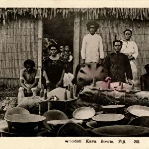 Natives with Handmade Wooden Bowls for drinking Kava - Yaquo