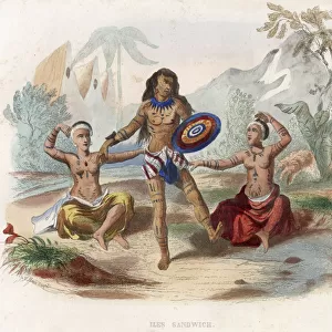 Natives of the Sandwich Islands performing a ritual dance Date: circa 1850