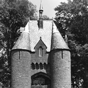 The Neo Gothic gatehouse of Goodrich Court, Wye Valley, Herefordshire