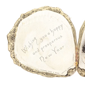 New Year card in the shape of an oyster shell