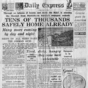 Newspaper front cover: evacuation of Dunkirk, 1940