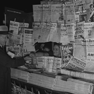 Newsstand with foreign language newspapers