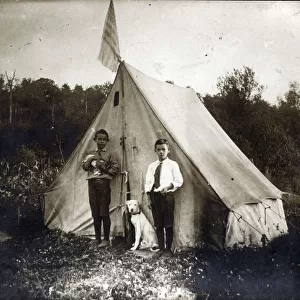 Newton Falls, NY, USA - Two young boys camping