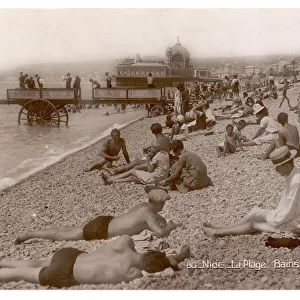 Nice Beach Postcard - 1920