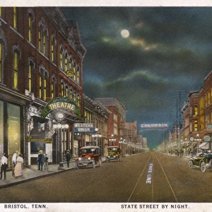 Night view of State Street, Bristol, Tennessee, USA