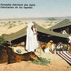 Nomads making rugs in the desert, Tunisia