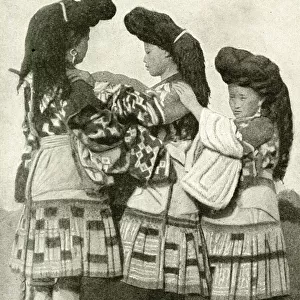 Nosu girls with large hairstyles, China, East Asia