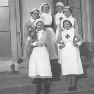 Six nurses and cat, Montgomery House, Mauchline Six nurses and cat, Montgomery House, Mauchline