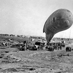 Observation balloon going up, Western Front, WW1