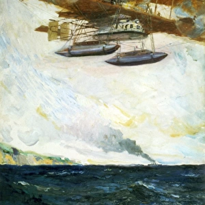 Oil on board by Cyrus Cuneo of an imaginary flying boat