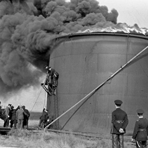 An oil fire test at Shoeburyness, Essex, WW2