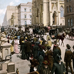 Old fashioned illustration of Fifth Avenue in New York