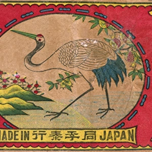 Old Japanese Matchbox label with a crane