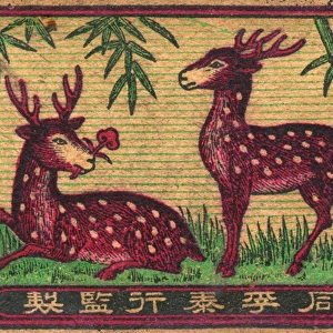 Old Japanese Matchbox label with two deer