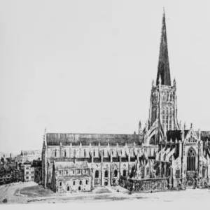 Old St Pauls Cathedral, London, viewed from the south side