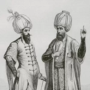 Ottoman Empire. Functionaries Janissary Agha and Kadi Lechke