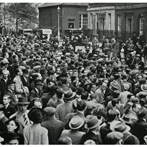Outbreak of WWII - crowds outside Downing Street
