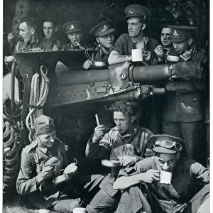 Outbreak of WWII men of Royal Artillery eating 1939
