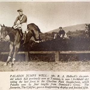 Paladin, belonging to Mr. R. Holbech, seen clearing the last fence in the Charlton Park