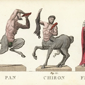 Pan, Chiron and Flora, gods of nature, medicine and flowers