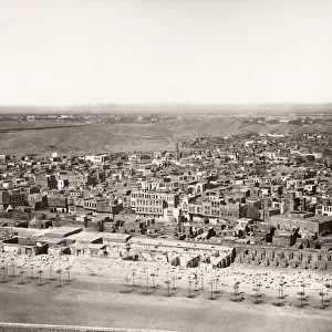 Panoramic view of the city of Cairo with the pyramids