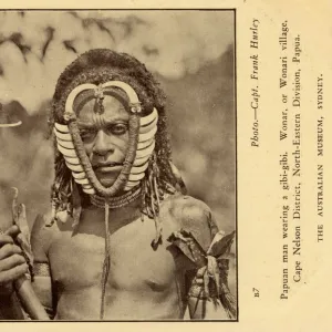 Papuan Man wearing a gibi-gibi - Wonar village