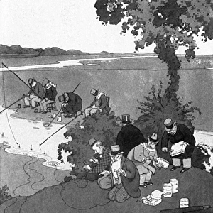 Patient fishermen, illustration by William Heath Robinson