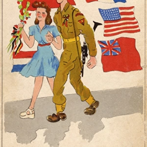 Patriotic Propaganda Postcard - WWII