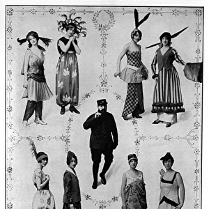 Paul Poiret as a soldier with costumes for Venus Ltd, WW1