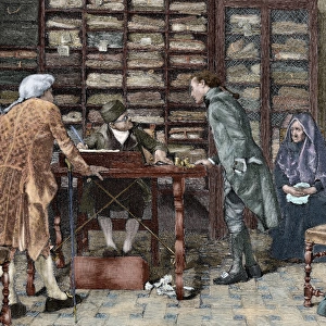 The last pawning. 18th century. Colored engraving