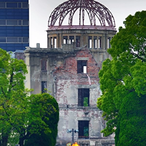 Peace flame and Genbaku Domu, Atomic Bomb Dome, Hiroshima