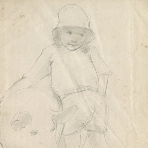 Pencil sketch of boy with pig