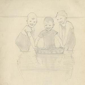 Pencil sketch of three children