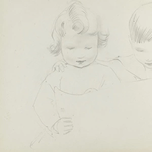 Pencil sketch of girl and boy reading