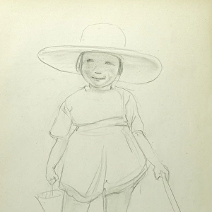 Pencil sketch of girl paddling