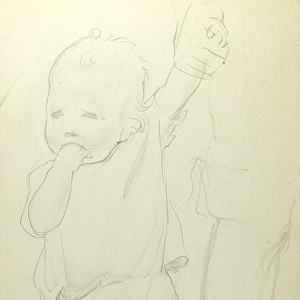 Pencil sketch of little boy paddling