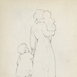 Pencil sketch of mother with children