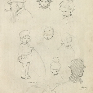 Pencil sketches of men and children