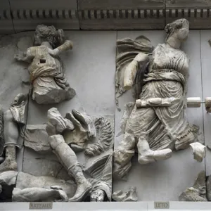 Pergamon Altar. Artemis and Leto fighting against Otos