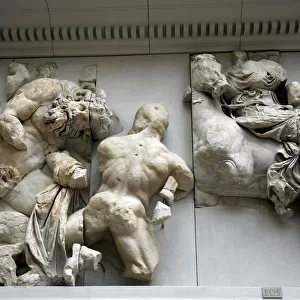 Pergamon Altar. Hephaistos and goddess Eos riding a horse